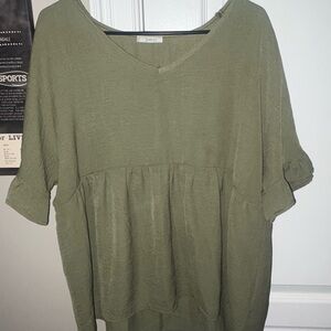 JODIFL Olive V-Neck Peplum Tunic